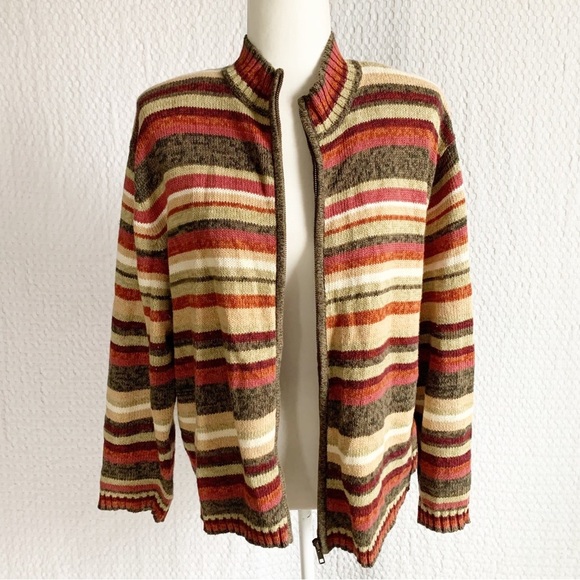 Tiara International Vintage Striped Zip Up Cottage Core Retro - Picture 5 of 12